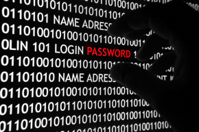 Computer security concept shot, with binary code and password text