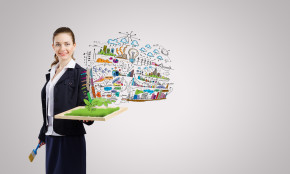 Young businesswoman painting strategy