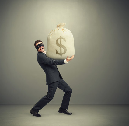 Masked man carrying large money bag