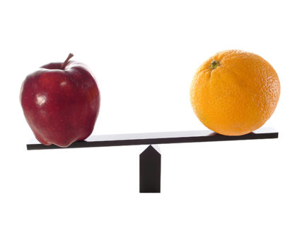 Apple and orange on a seesaw