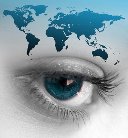 Montage of a pretty eye with the world continents