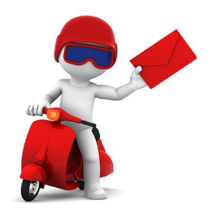 Courier on scooter delivering envelope