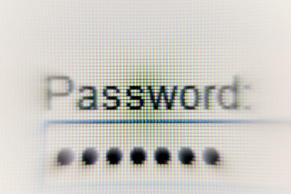 Blacked-out password in box on screen