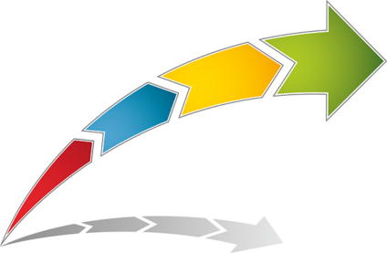 Four colored arrows in an arc with shadows underneath