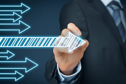 Businessman drawing one arrow longer than others