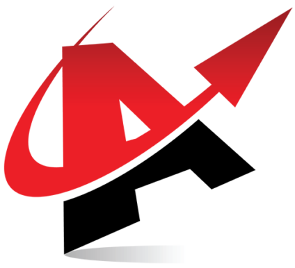 Red and black letter A with upward arrow swoosh in center