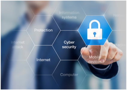 Illustration of man pushing padlock button
